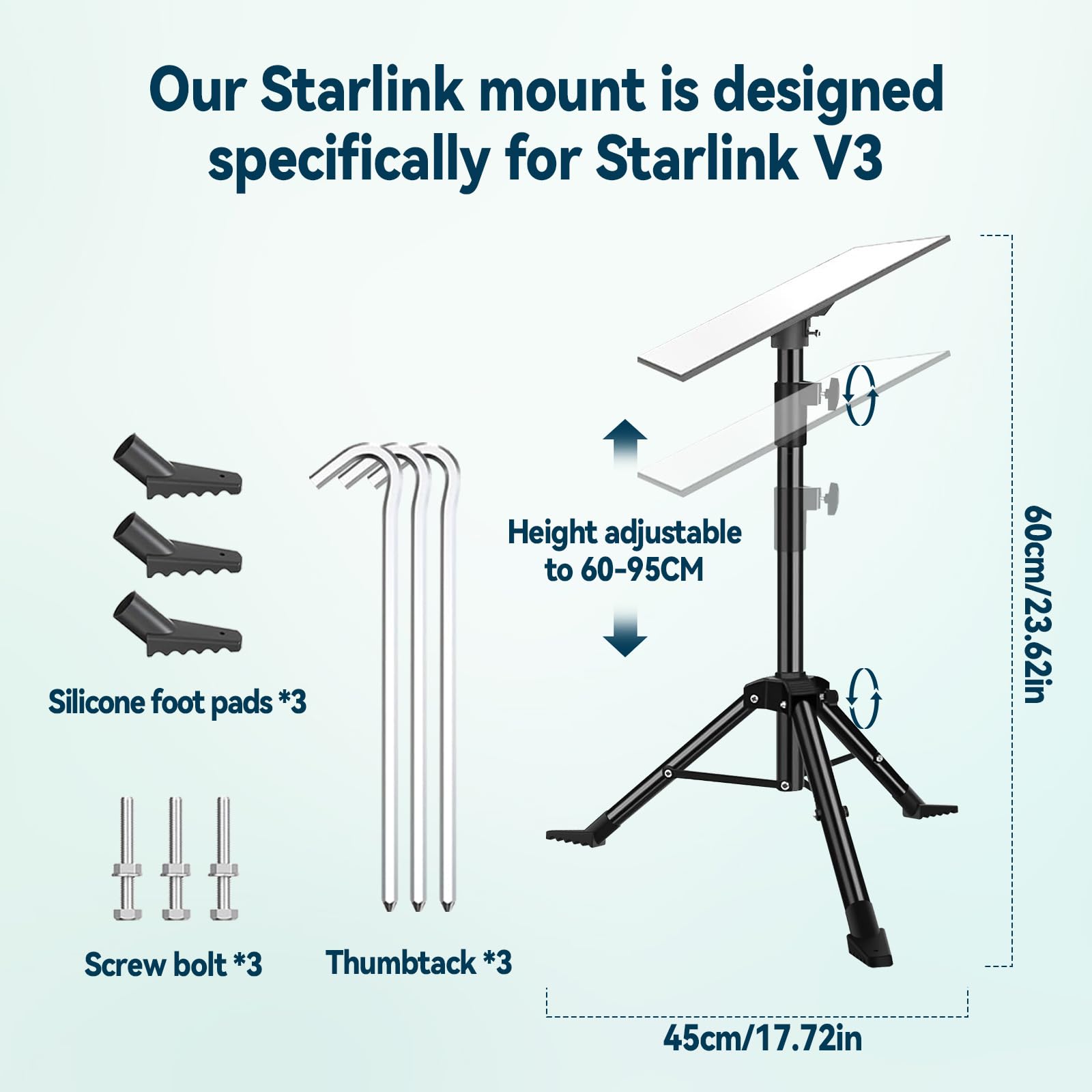 Statyw Starlink Gen 3, przenośny zestaw montażowy z adapterem rurowym i drążkiem teleskopowym 60–95 cm, kompatybilny z anteną Starlink Standard V3