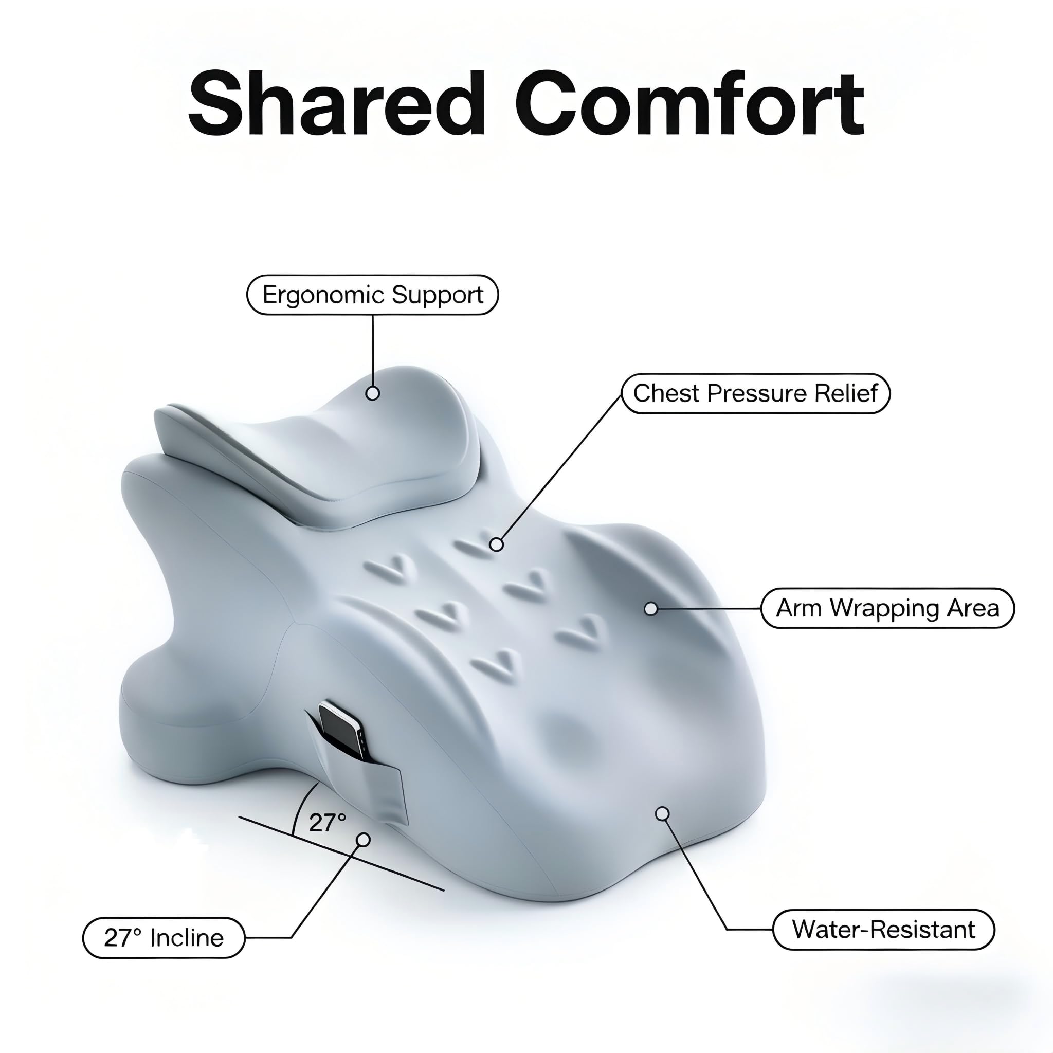 Cuscino per intimità per coppie, cuscino di supporto sagomato in memory foam con cuscino lombare e collo, design ergonomico a basso profilo, per rilassarsi su letto e divano, fodera traspirante e