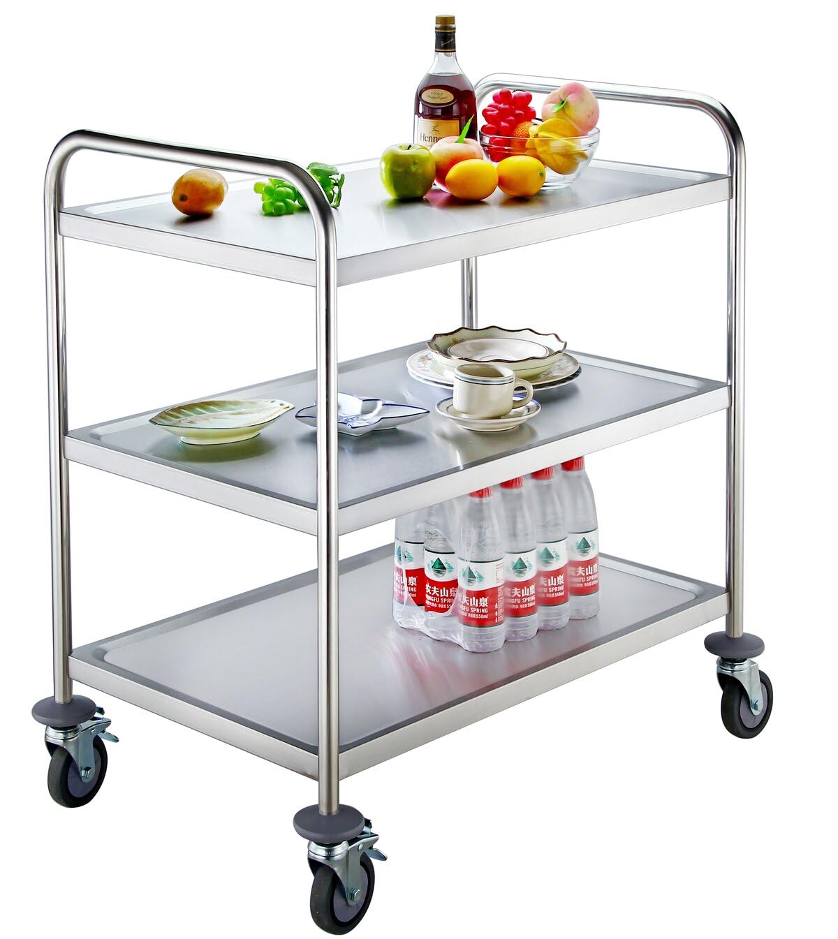 GastroHero FR-S3ECO - Carrello da portata, 3 ripiani, in acciaio inox | 4 ruote, di cui 2 frenate, portata massima per ripiano 40 kg, portata massima totale 140 kg, 71 x 41 x 81 cm