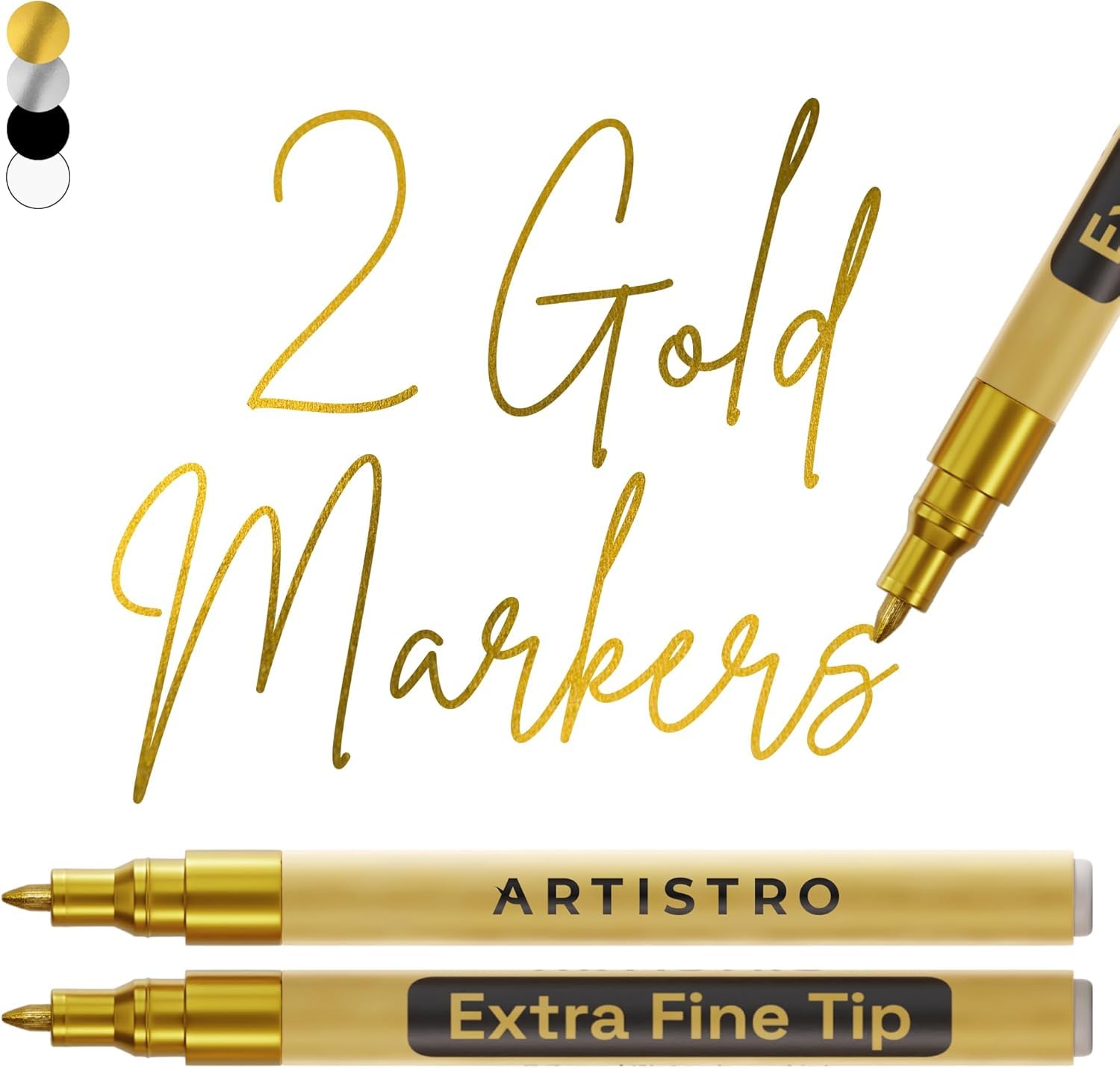 Artistro 2 Gold Metallic Acrylstifte für Stein, Keramik, Holz, Glas, Metall, Stoff, Kunststoff – 0,7 mm Extra-Feine Spitze Acrylmarker – Ideal für Scrapbooking, DIY Basteln & Kunstprojekte