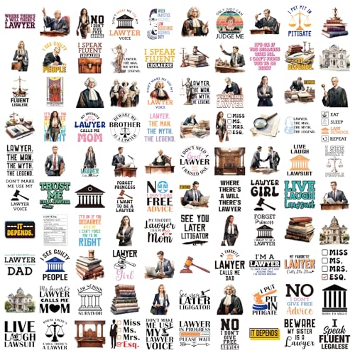 Law School Graduation Decorations Gift - 100 Pcs 2025 Law School Attorney Bulk Vinyl Stickers, Libra Gavel Legal Waterproof Sticker Decals DIY Journal Laptop Bumper Creative Graduation Gifts for Women