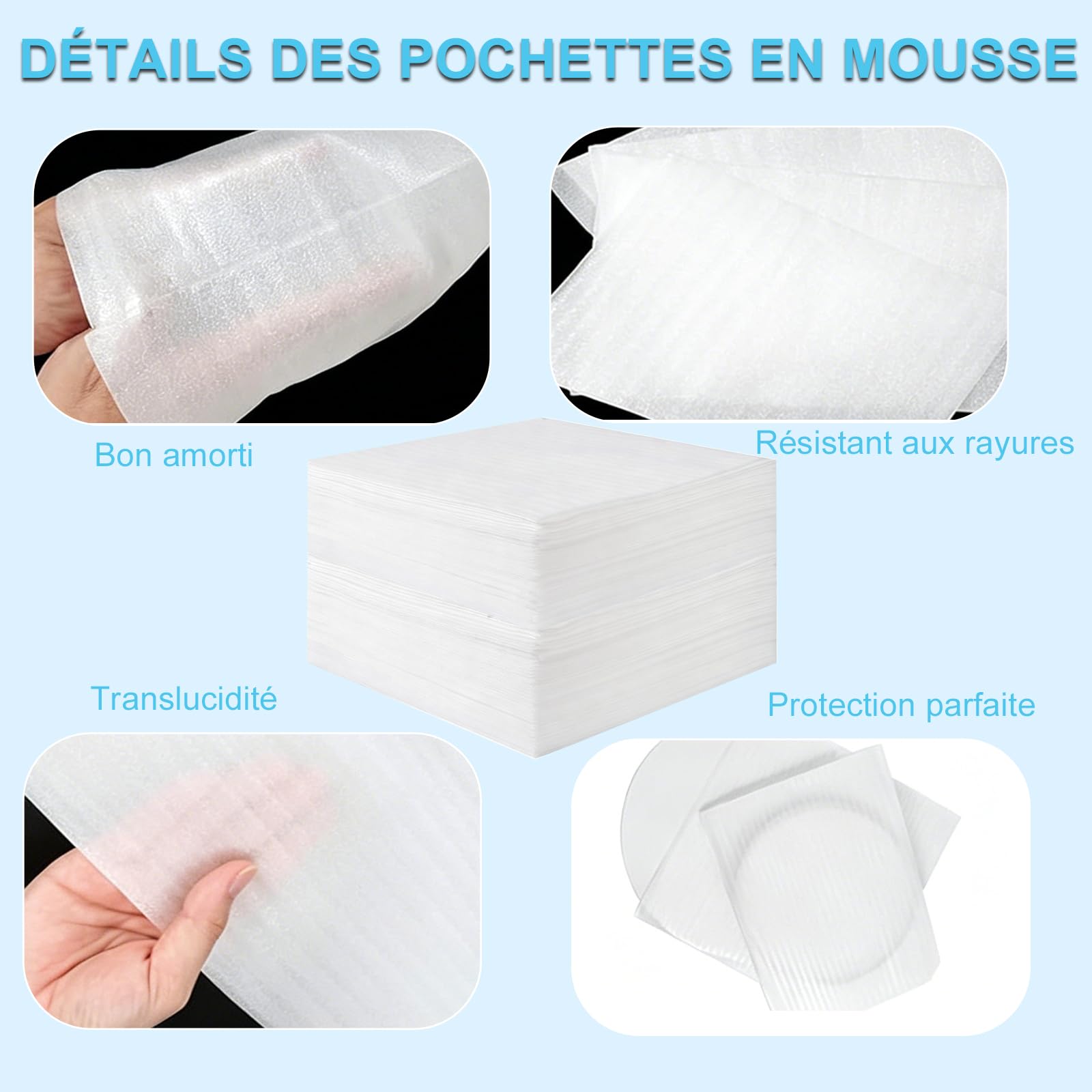 Voarge 100 PCS Demenagement Feuilles Mousse Papier Bulle, Avec Étiquettes Fragiles pour Cartons Plats Assiettes Verres Emballage(20 * 20cm)