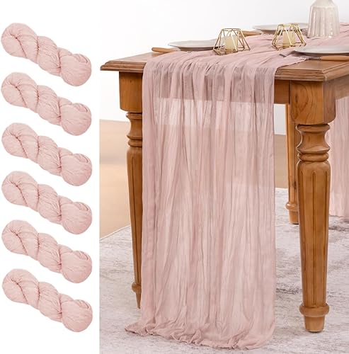 MLMW Paquete de 6 caminos de mesa de estopilla rosa de gasa bohemia rústica de tela de queso de 160 pulgadas, transparente de 13.3 pies para