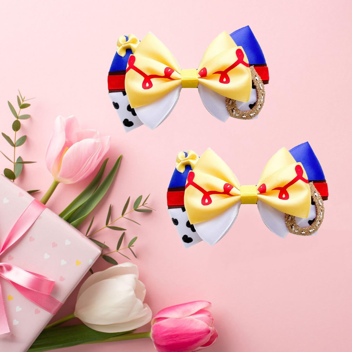 4.5 Inch Toy Hair Bow Clips - 2Pcs Cute Cartoon Creative Birthday Party Dress Up Accessories for Little Kids Girls (Yellow) image 4