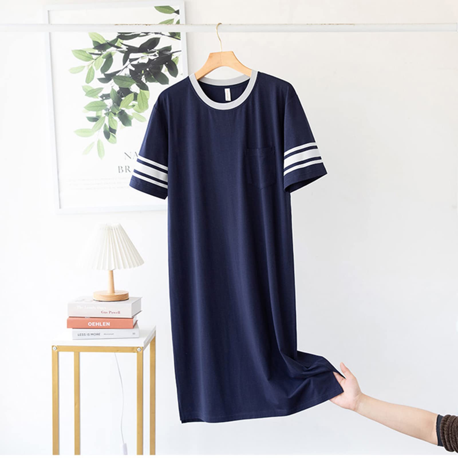 CYGE Herren Kurzarm Nachthemd Modal Baumwolle Gestrickter Pyjama Nachthemd Mittellanger Nachthemd Bademantel