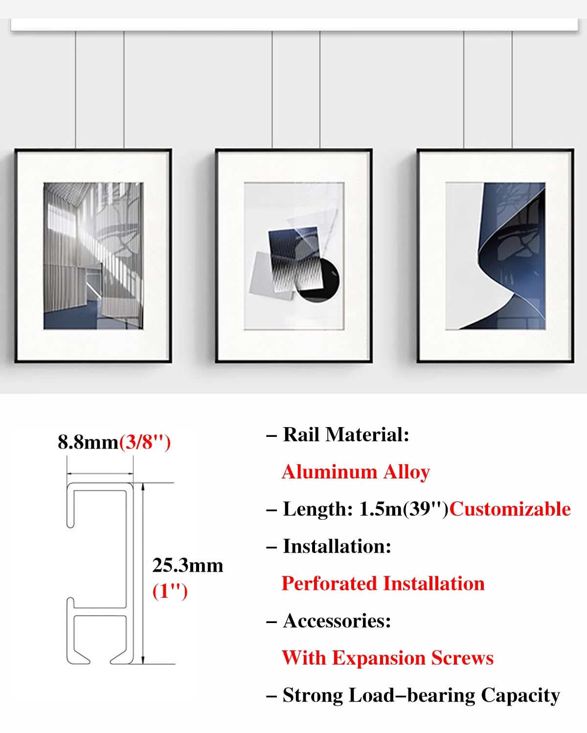 Bilderschienen Aufhängesystem Aufhängeset für Ausstellungsbilder mit Verschiedenen Haken und Nägeln, Fotoleiste, Dekorativ für Das Studio In der Schule, Fotodisplay In Einer Kunstgalerie(Two hooks,3.9
