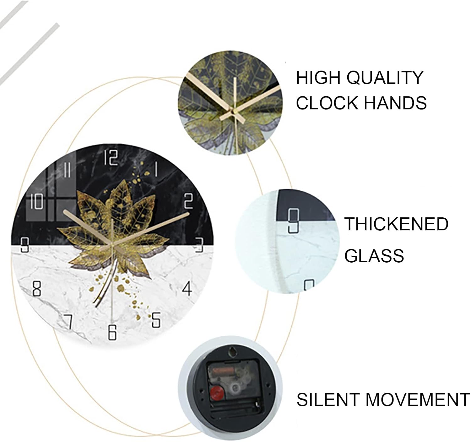 JATIBOSH Nordic Mute Round Wall Clock Living Room Quartz Hunging Clock Creative Minimalist Outdoor Clock 12 Inch Battery Operated Patio Home Decor Clock (Battery Not Included)
