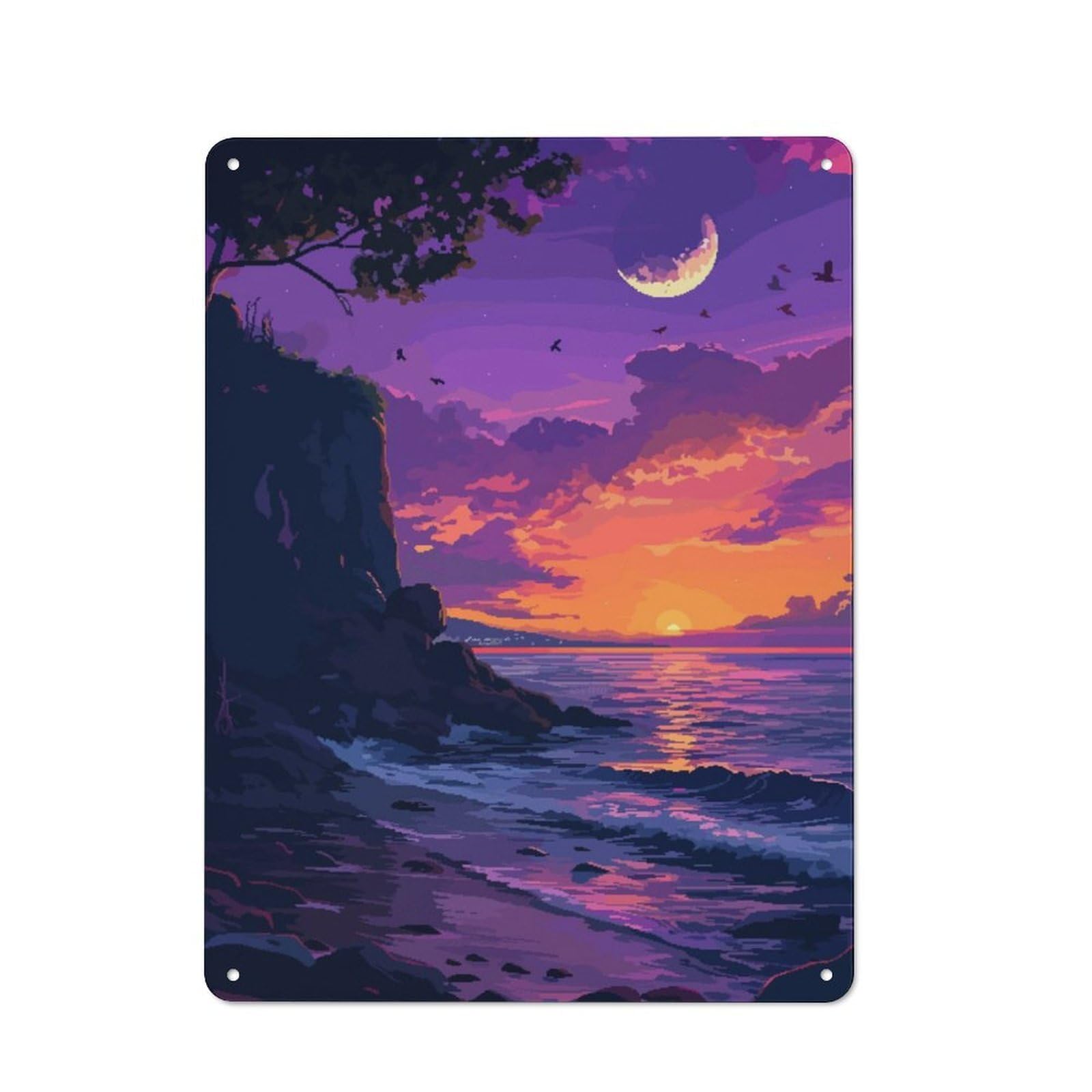 Junmoney California Beach Pixel Art For Lounge Or Reading Corner, Retro Metal Sign 40X30cm, For Metal Sign Collectors, For Garage And Workshop Walls