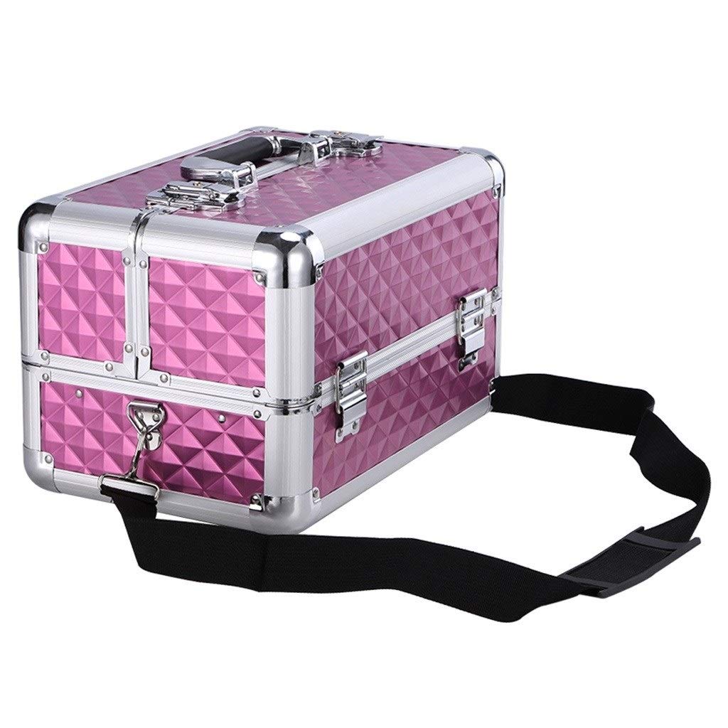 XIAOHESHOP Tool Kit Carrying Tool Box Aluminum Alloy Frame Toolbox 4 Trays Makeup Artists Cosmetics Train Case Organizer Cosmetic Jewelry Box with Shoulder Strap Toolbox Storage Case (Color : A)