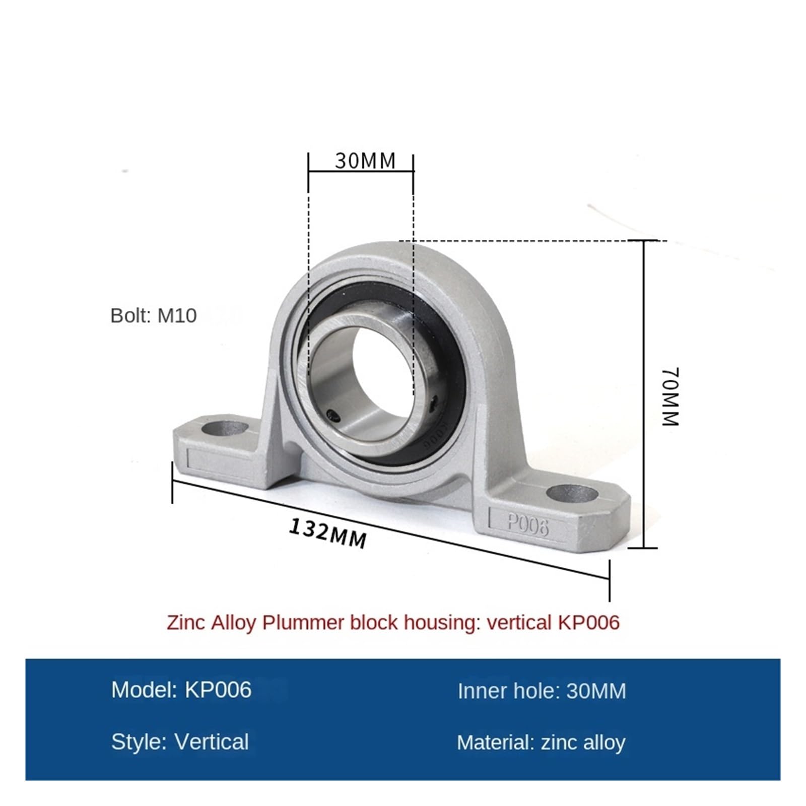 Cuscinetto con supporto integrato 4/10 pezzi in lega di zinco diametro 8mm 10mm 12mm 17mm cuscinetto a sfere con foro supporto montato blocchetto di cuscino(KP006 30mm,4pcs)