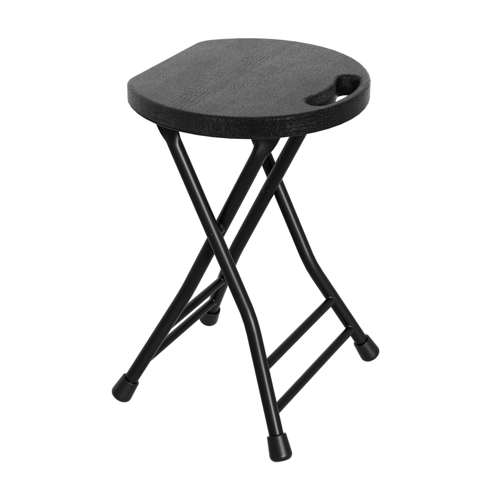 ledlay18 inch folding stool with handle - 500lbs capacity portable foldable stool with non-slip feet, heavy-duty steel & plastic collapsible stool for indoor outdoor use, black