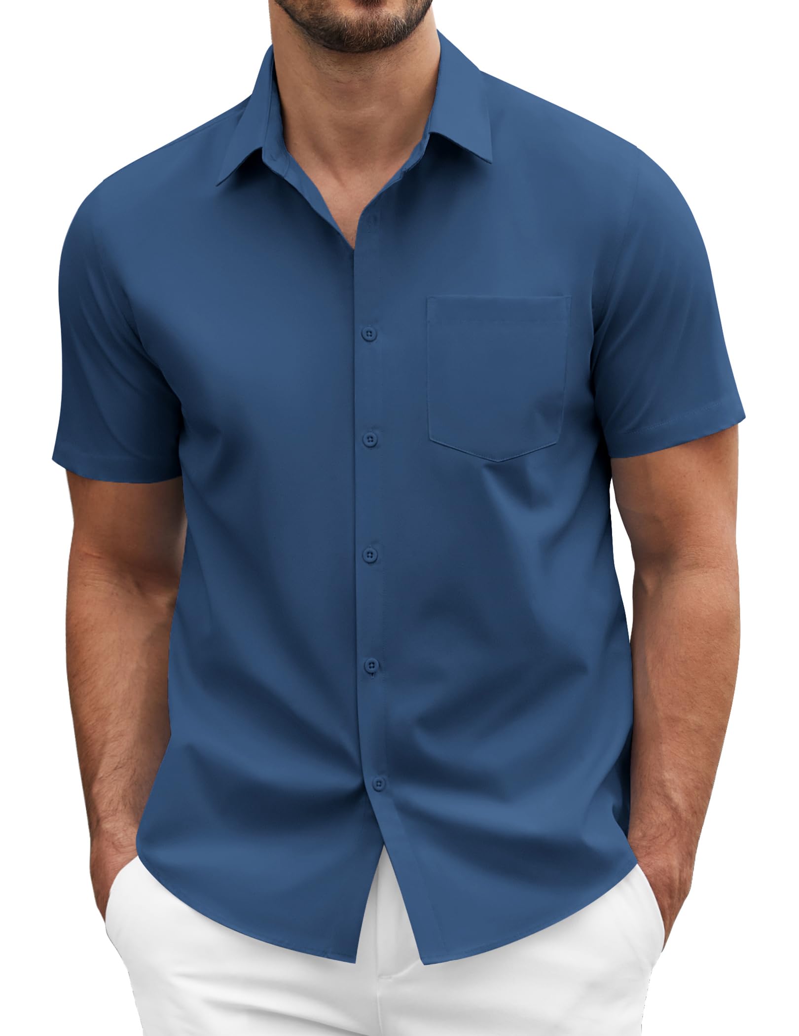 COOFANDY Men's Short Sleeve Casual Button Down Shirt Business Untucked Dress Shirts with Pocket