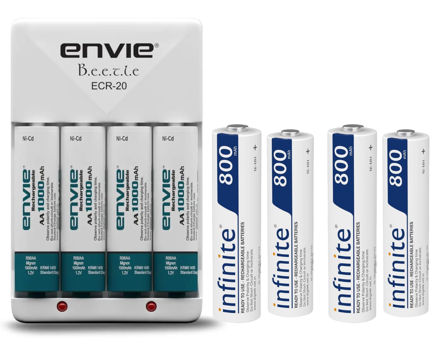 Envie (ECR 20 + 4 x AA 1000mAh + 4 x AAA 800mAh) Standard Rechargeable Battery Charger for AA & AAA Ni-mh/Ni-Cd with Batteries for Toys Flashgun Remote Torch Smartdoor Lock