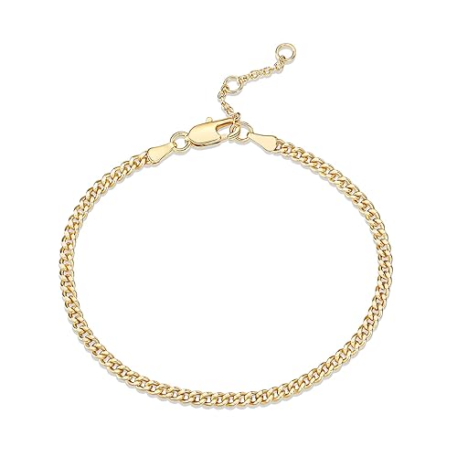 PAVOI 14K Gold Plated Paperclip/Curb/Figaro Chain Adjustable Bracelet for Women - Yellow Gold - Curb-L