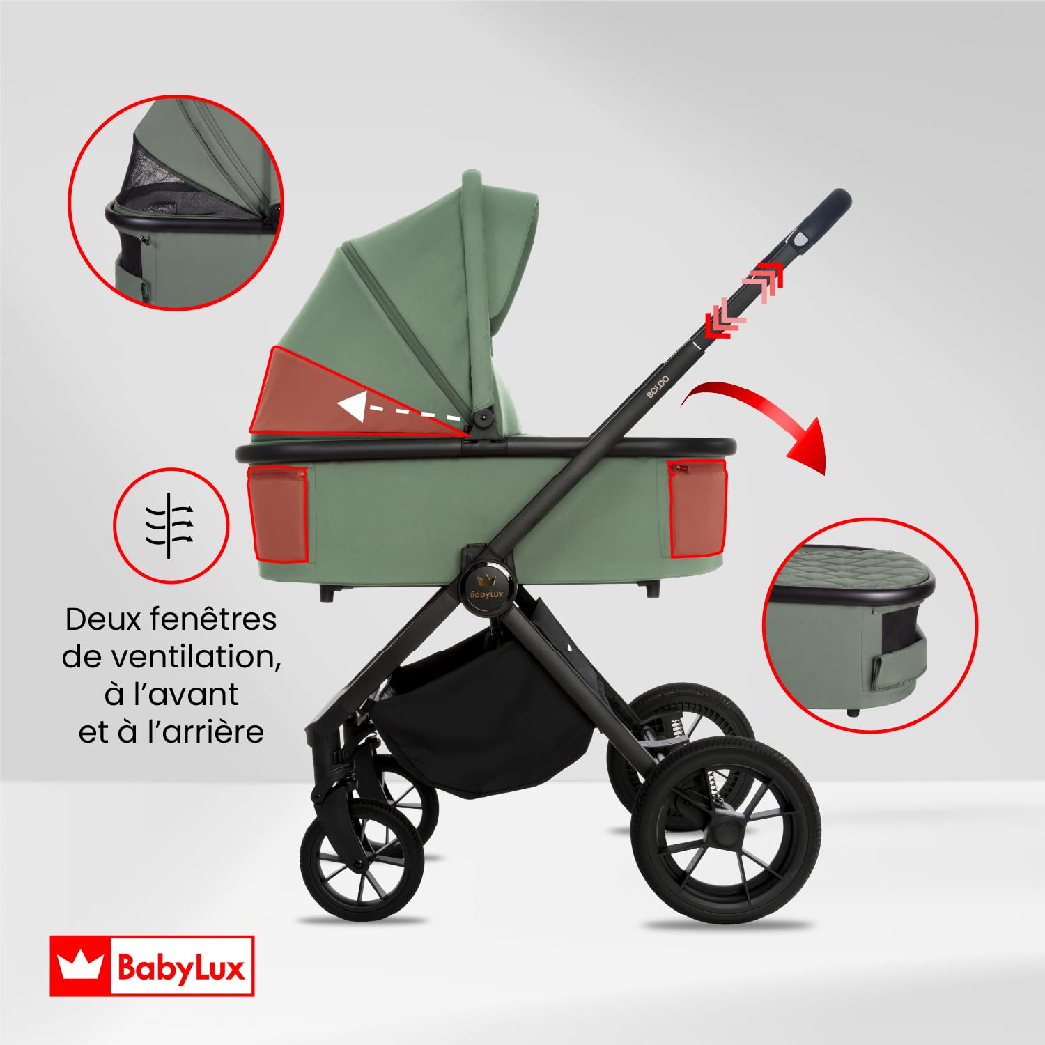 BabyLux® Poussette 2en1 BOLDO, Pliable Set De Poussettes Combinées Légères