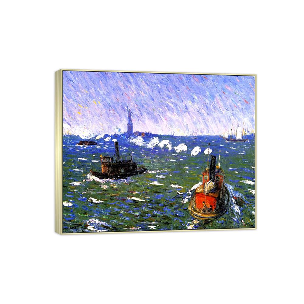 SDYSKKUG William Glackens Canvas Wall Art Prints for Living Room. Harbor 35x30cm Silver Frame