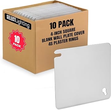 Select 10 Pack Blank Cover 4" Square 4S Plaster Ring Mud Ring, Wall Plate Cover, Junction Box Blank Outlet, Electric Box Cover, SEL-4SBL-10PK