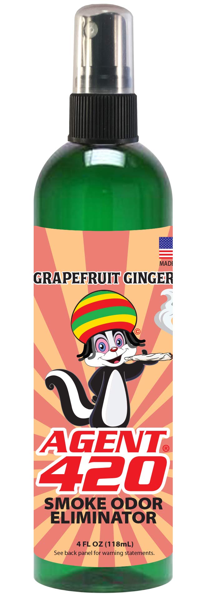 Agent 420-4 oz Smoke Odor Destroying Spray for Eliminating Smoke, Cigarette or Most Unwanted Odors in Your House, Car or Apartment, Freshen Up The Place (Grapefruit Ginger, 1 - Bottles)