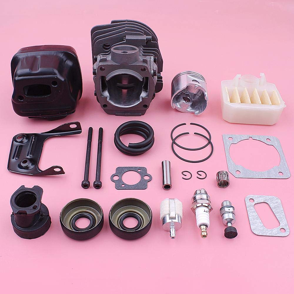 Kit de silenciador de pistón de Cilindro de 45 mm, for Motosierra Husqvarna 353 350 351 346 345 340 537253002 503862803 Juntas de carburador de Filtro de Combustible y Aire Pistón de Cilindro