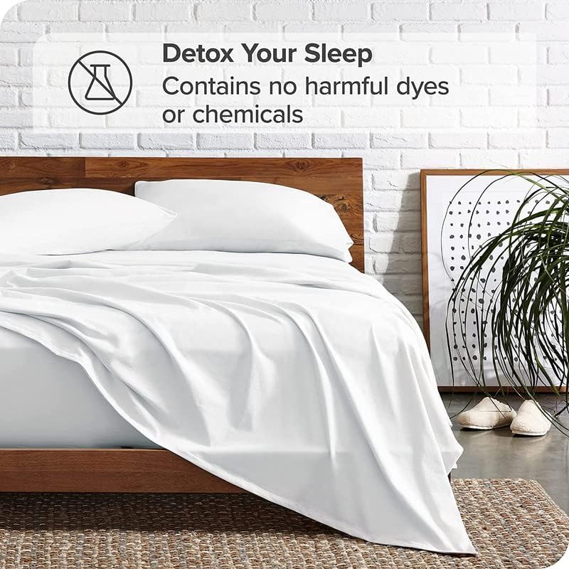 Image of Bed Sheet Double Size Cotton - Pure Egyptian Cotton Double Size BedSheet with Pillow Cover - Solid White 600 Thread Count - Stain Resistant, Skin Friendly, Organic Cotton BedSheet