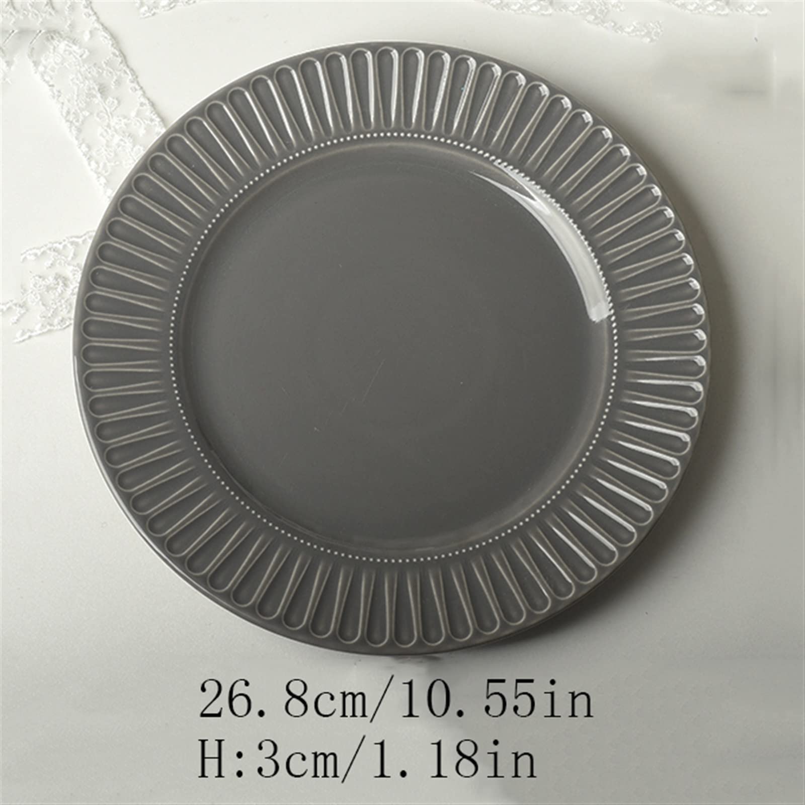 Platos Llanos Plato de Comedor con patrón en Relieve, Plato de Comedor de cerámica for el hogar, Restaurante, cafetería, Plato de Postre, Plato Plano Circular Platos Postre(A)