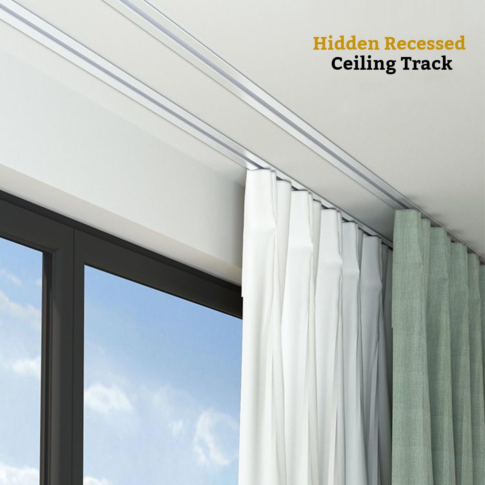 Système de rails de rideaux de plafond cachés – Tringle à rideaux coulissante silencieuse en aluminium pour bureau, salon, chambre à coucher (noir, 150 cm) – Installation facile et design moderne