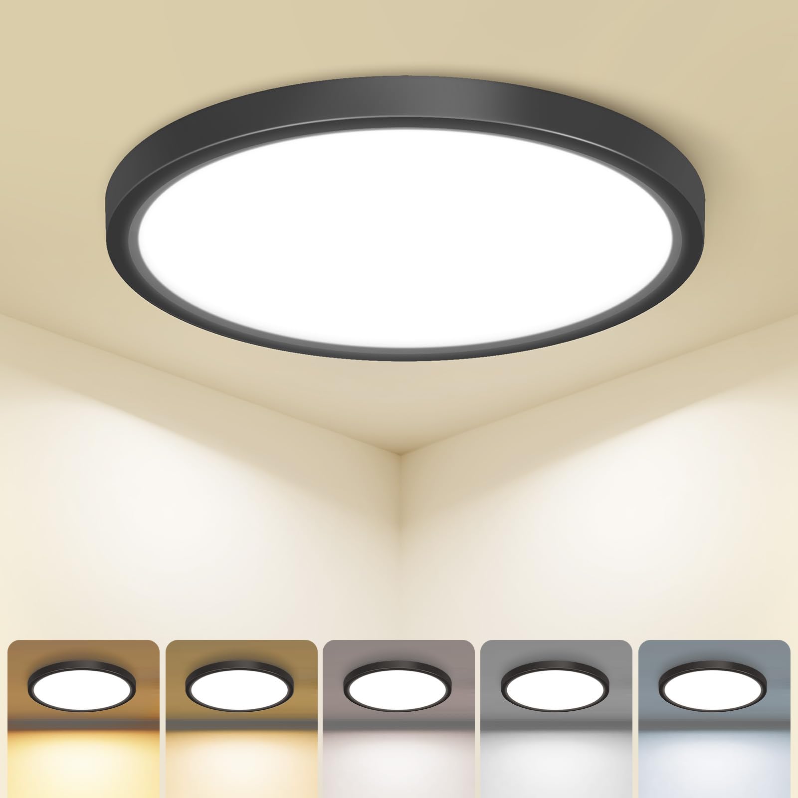 zemty Deckenlampe LED Deckenleuchte Flach, 5Farben 2700K/3000K/4000K/5000K/6500K