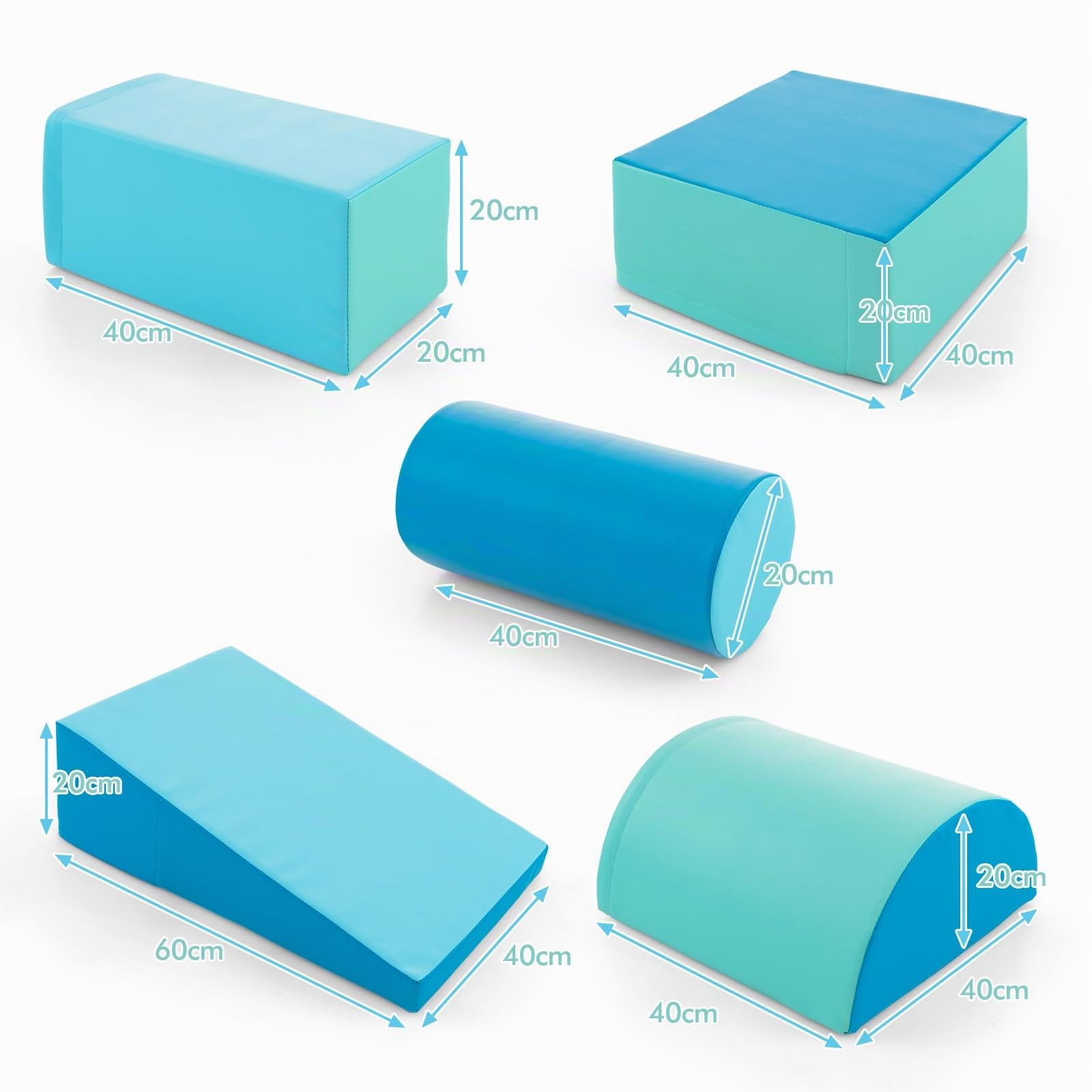LIFEZEAL Set di 5 Blocchi Morbidi in Schiuma per Bambini 9-36 Mesi, Costruzioni, Libera Combinazione, Mattoni Cubi Componibile, Giocattolo Attività, con Scivolo, Arrampicata, Multicolore