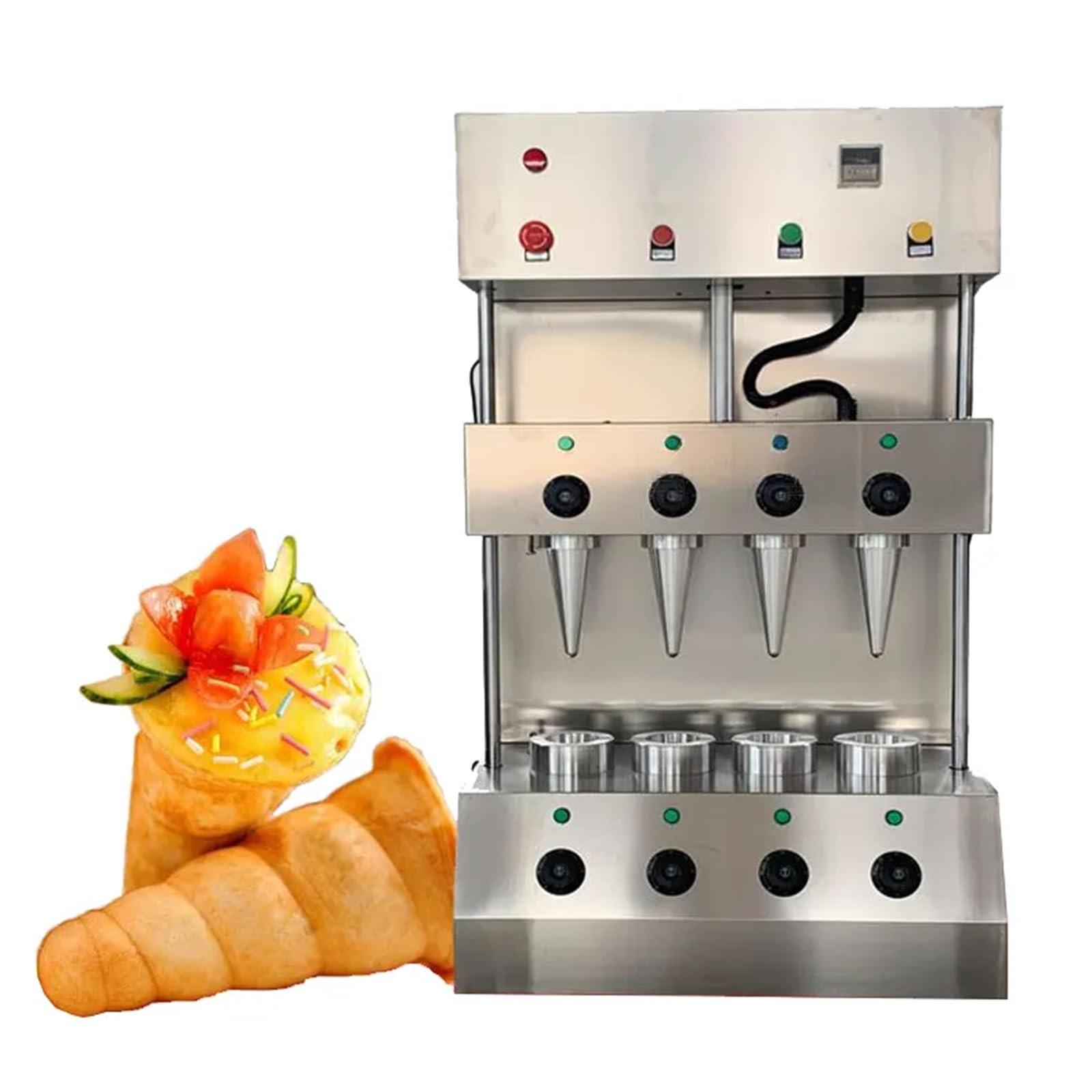 Pizzaiolo Commerciale, Formatore di Coni per Pizza in Acciaio Inox, con 4 Piastre Riscaldanti Antiaderenti, Controllo Indipendente della Temperatura, per Panifici, Pizzerie, Ristoranti