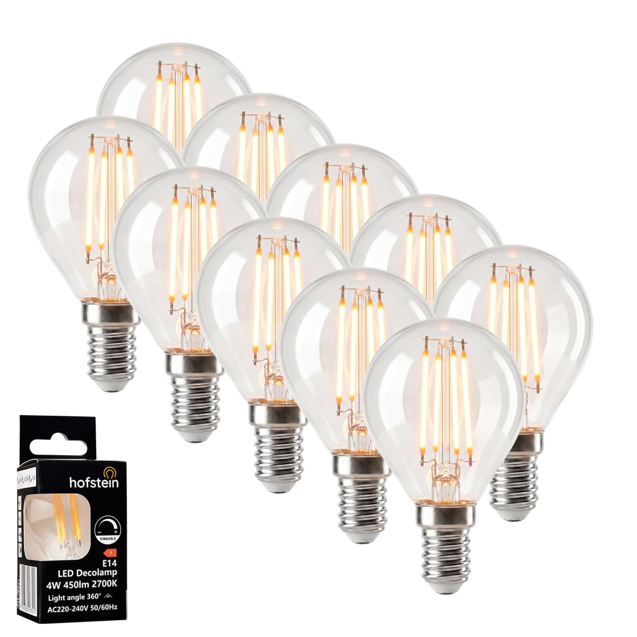 HOFSTEIN E14 LED Warmweiss Glühbirne 10er Set 4 Watt Leuchtmittel Vintage Optik 3000 Kelvin 400 Lumen Energiesparende LED Lampe Für Wohnbereich, G45