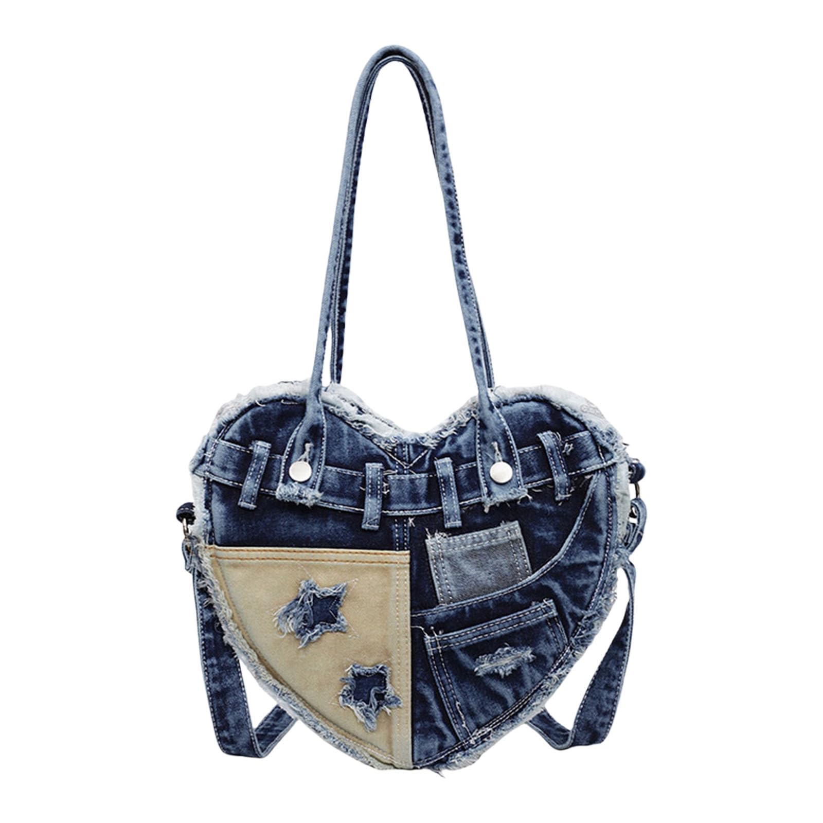 MHADBKH Stylish Shoulder Bag Commuting Denims Underarm Heart Shaped Armpit Large Capacity Handbags Womens Shoulder