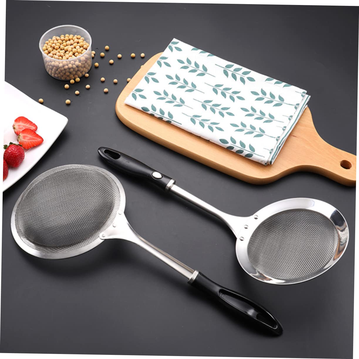 Set mit 3 Küchensieben aus Edelstahlgeflecht – ideal für Mehl, Nudeln und Öl, feinmaschiges Sieb zum Kochen und Abschöpfen