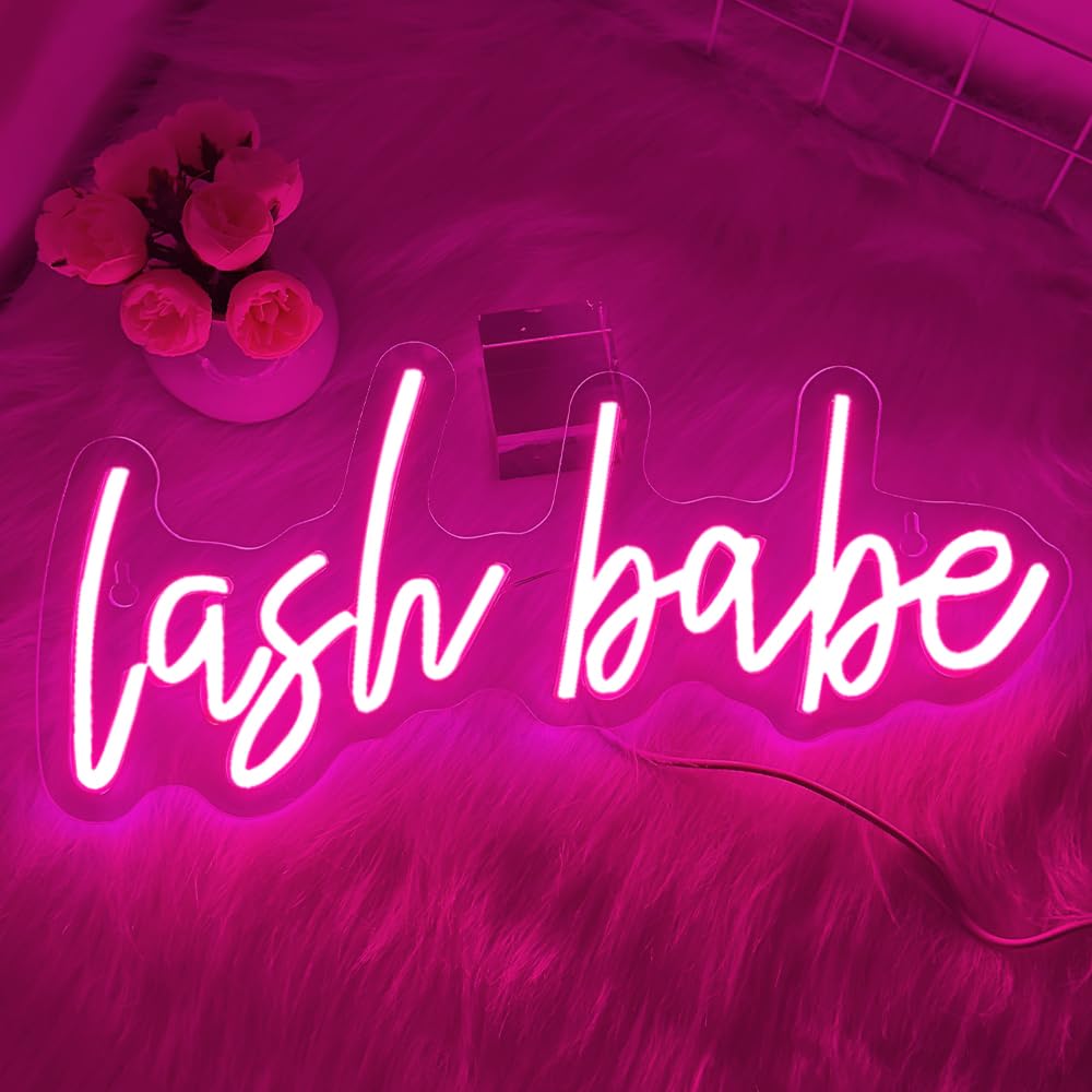 RuCvixkt Lash Babe Neon Sign for Wall Decor Beautiful Pink Lashes Baby Neon Sign for Lash Room Decor LED Light Sign for Lash Salon Beauty Room - Image 3