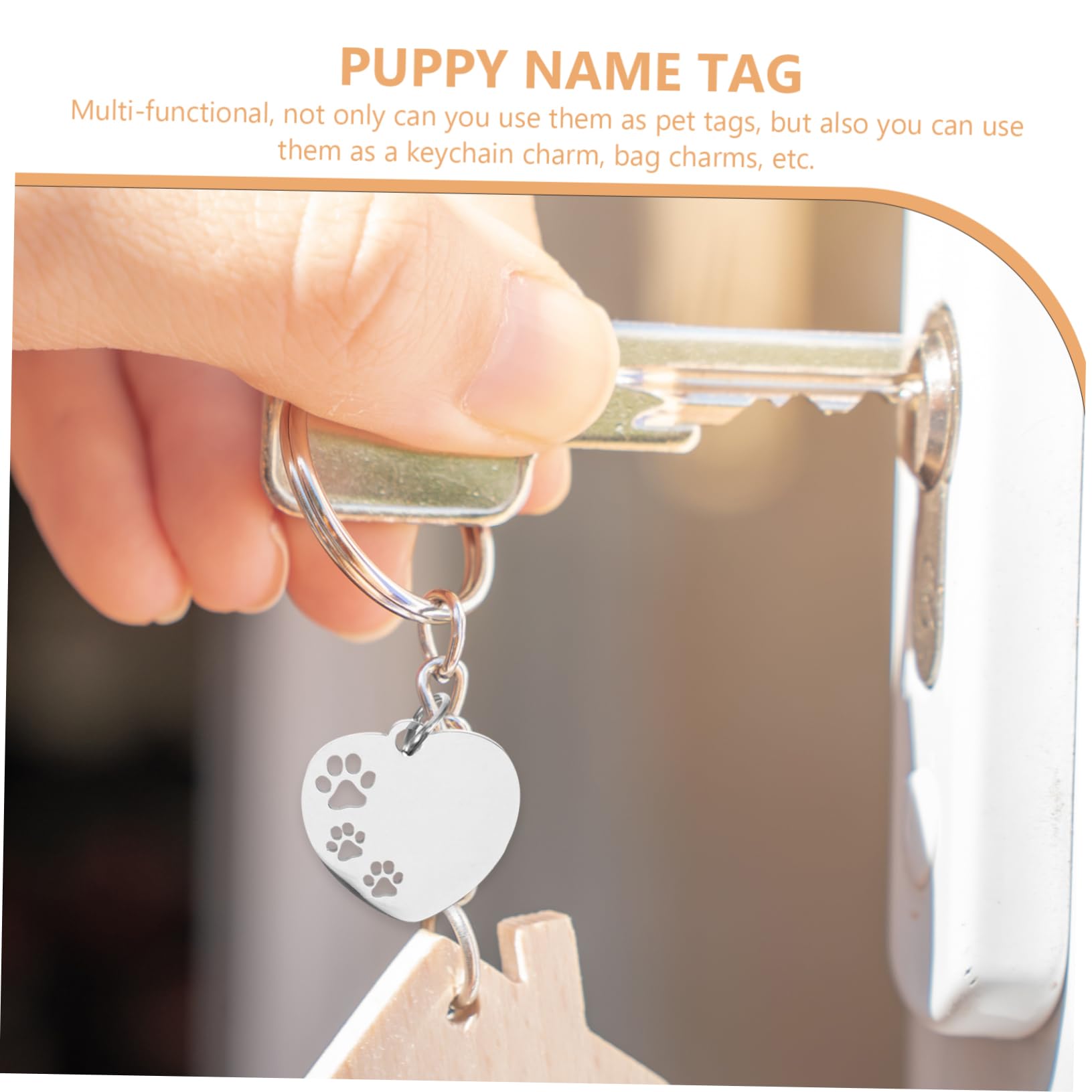 Sosoport 50pièces Étiquettes Acier Forme De Cœur avec Motif De Patte Creuse pour Animaux Plaques Identification pour Chiens Et