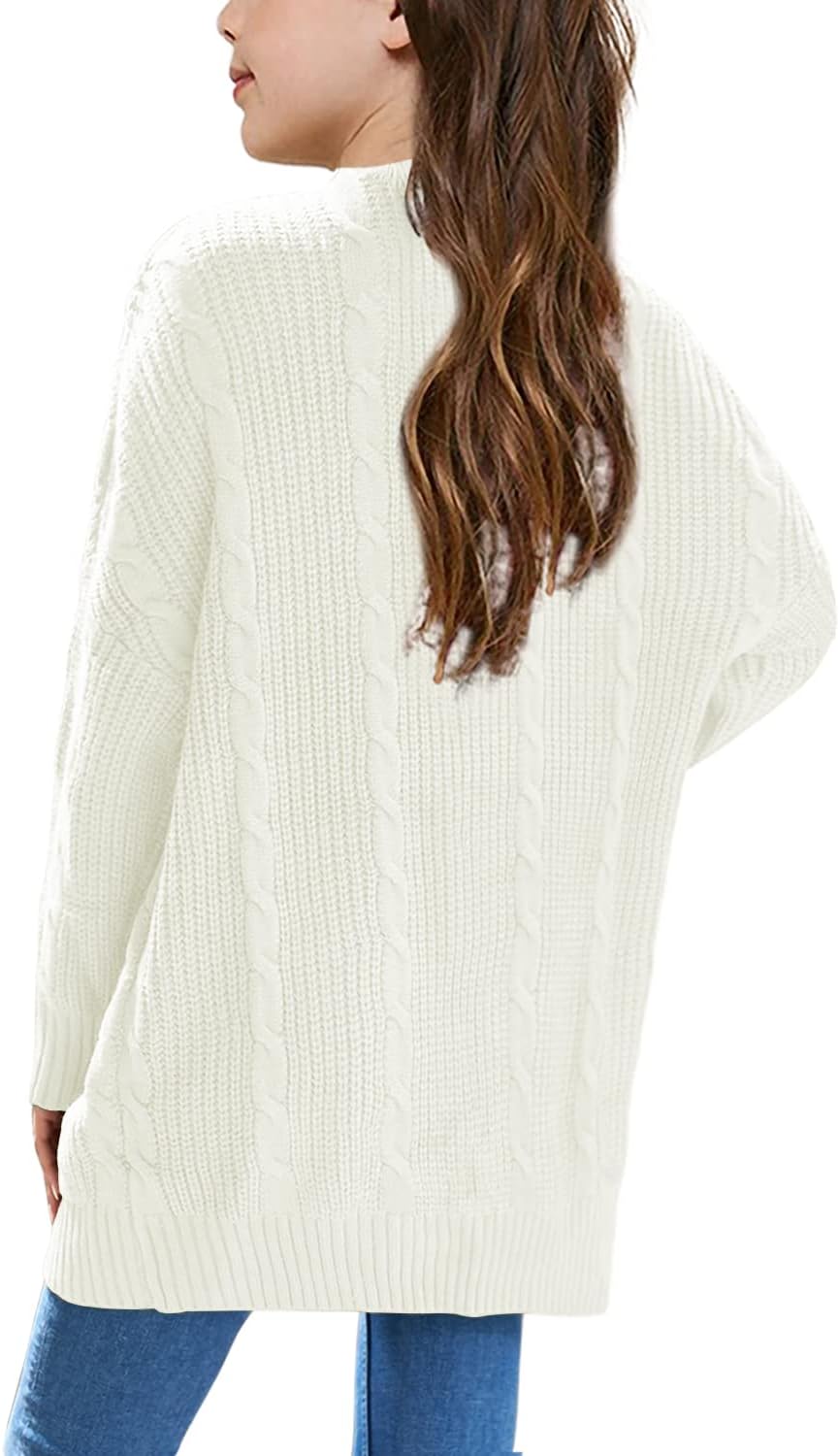 Batermoon Girls' Cardigan Sweaters Kids Cable Knit Casual Oversized Open Front Knitted Outerwear with Pocket - Image 3