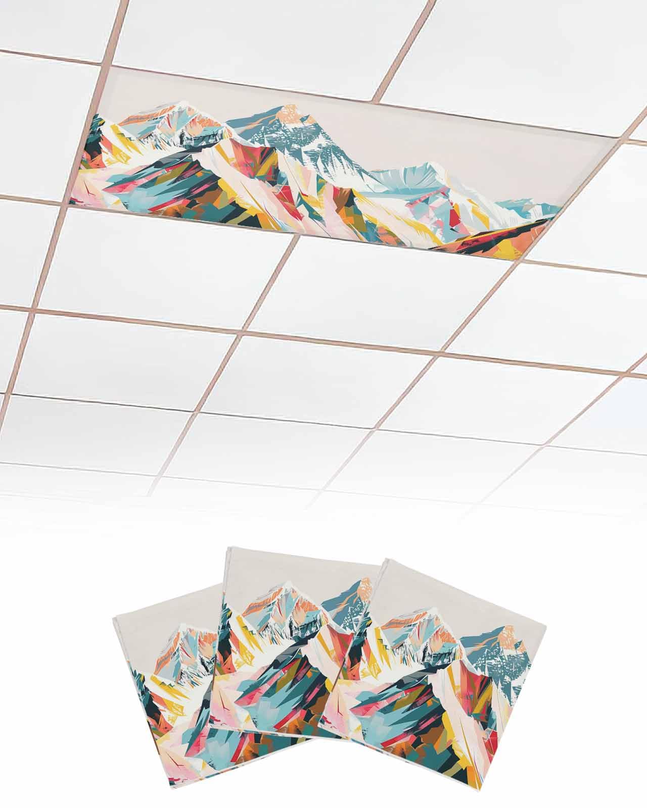 Abstract 3 Pcs Fluorescent Light Covers for Ceiling Lights, Snowy Mountain Mountain Peaks Top Magnetic Light Filters for Eliminate Harsh Glare Classroom Office Decoration, 4 x 2 Ft