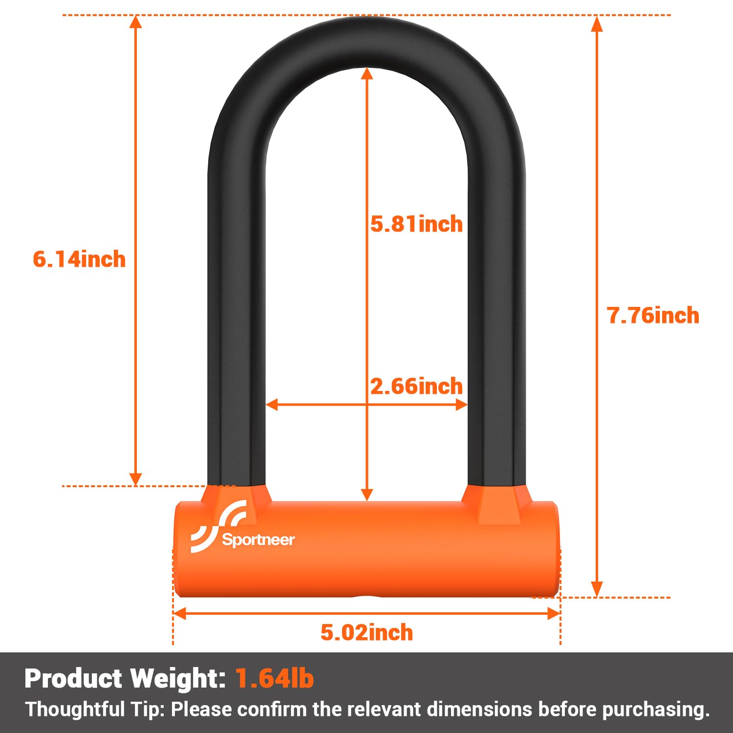 Sportneer Bike Lock: 17mm Heavy Duty Bike D Lock with 5Ft/1.2M High Security Steel Cable&Sturdy Mounting Bracket&Key Anti Theft Bicycle Locks for Road Bike Electric Bike - Image 3