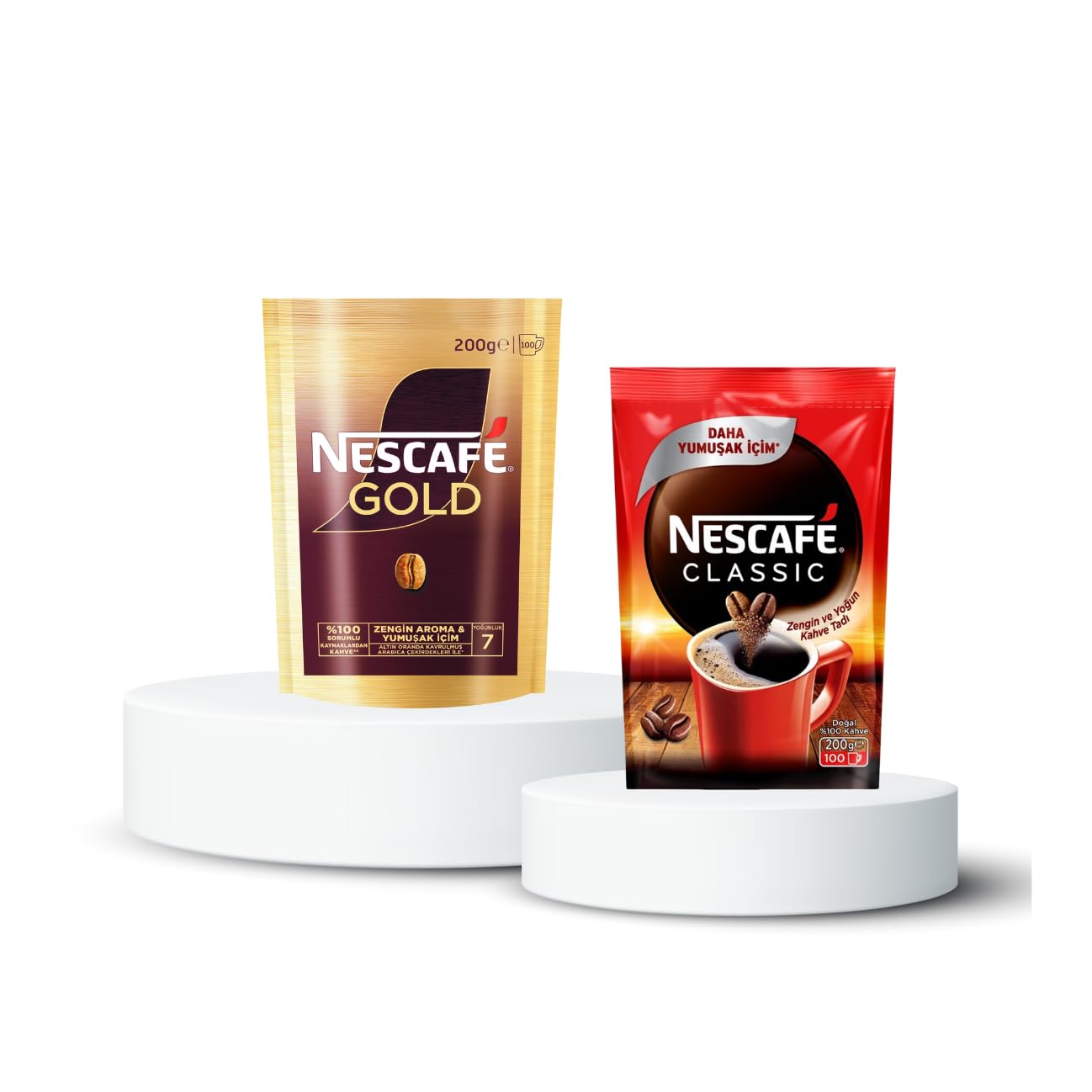 Nescafé Gold Çözünebilir Kahve Ekopaket, 200 g ve Nescafé Classic Çözünebilir Kahve Ekopaket, 200 g