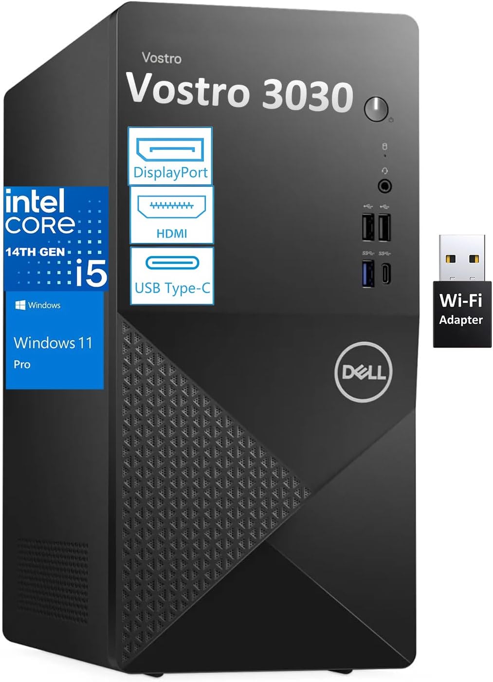 Dell Desktop Computers, 3030 Tower Desktop PC, 14th Gen Intel Core i5-14400 (Beat i7-13620H), 32GB DDR5 RAM, 1TB PCIe SSD, WiFi Adapter, DisplayPort, HDMI, Type-C, Keyboard and Mouse, Windows 11 Pro Dell Desktop Computers, 3030 Tower Desktop PC, 14th Gen Intel Core i5-14400 (Beat i7-13620H), 32GB DDR5 RAM, 1TB PCIe SSD, WiFi Adapter, DisplayPort, HDMI, Type-C, Keyboard and Mouse, Windows 11 Pro