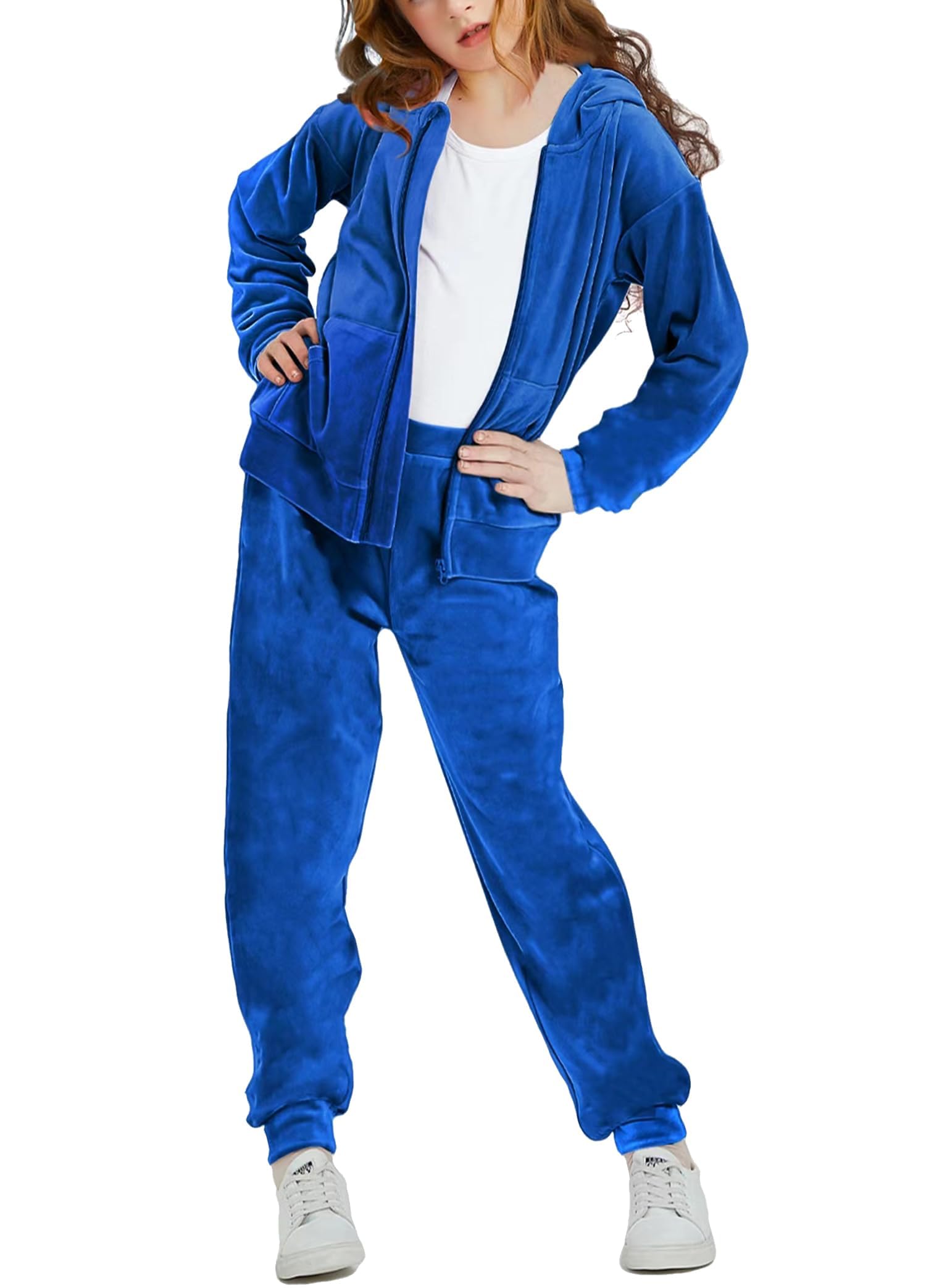 Woolicity Chicas Sudaderas Set Terciopelo Tracksuit 2 Piezas Outfits Zip Up Hoodies y Pantalones Ropa Deportiva Jogging Set