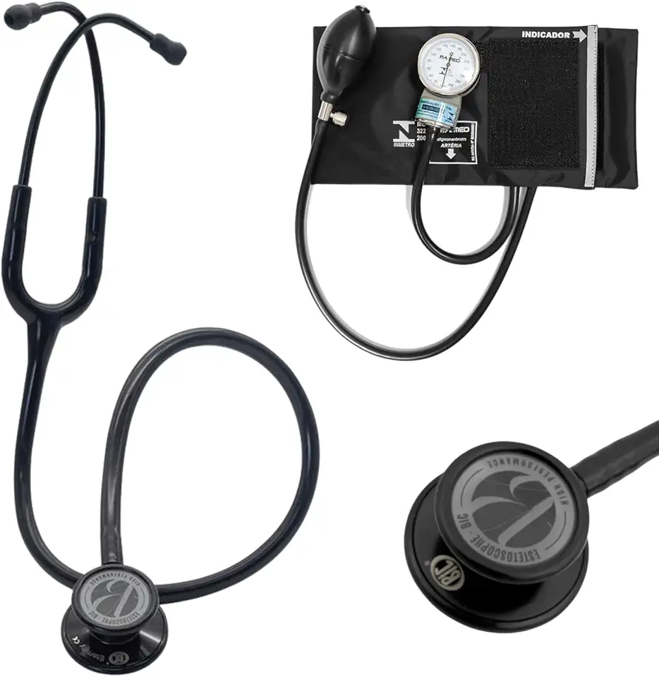 Kit Estetoscópio BIC Eternity + Esfigmomanômetro Pamed Com Bolsa - Enfermagem e Medicina (TOTAL BLACK)