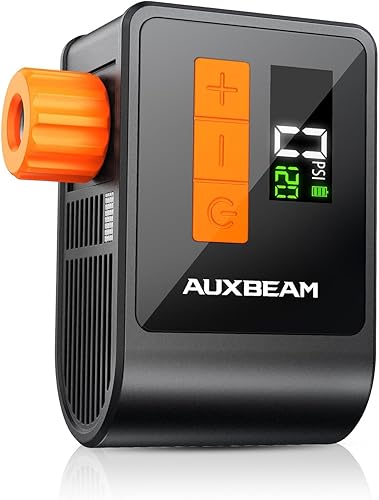 Auxbeam Bomba de bicicleta pequeña con manómetro, bomba eléctrica de neumático de bicicleta de 120 PSI con válvula Presta y Schrader, bomba de aire