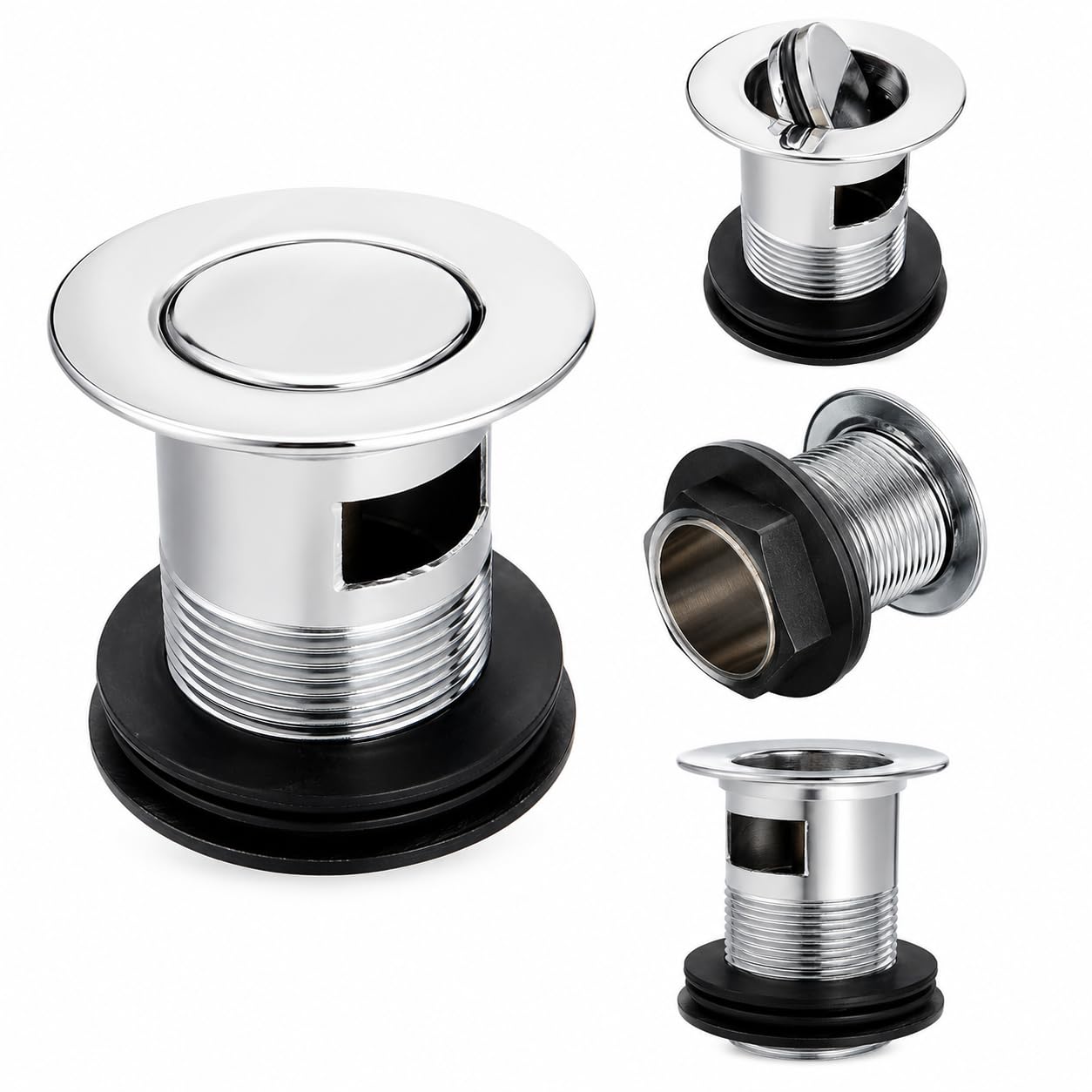 LUXX Chrome Flip Top Basin Waste 1 1/4" Brass Bathroom Sink Flip Up Plug, Slotted/Unslotted, Sink Drain, Universal Fit Waste