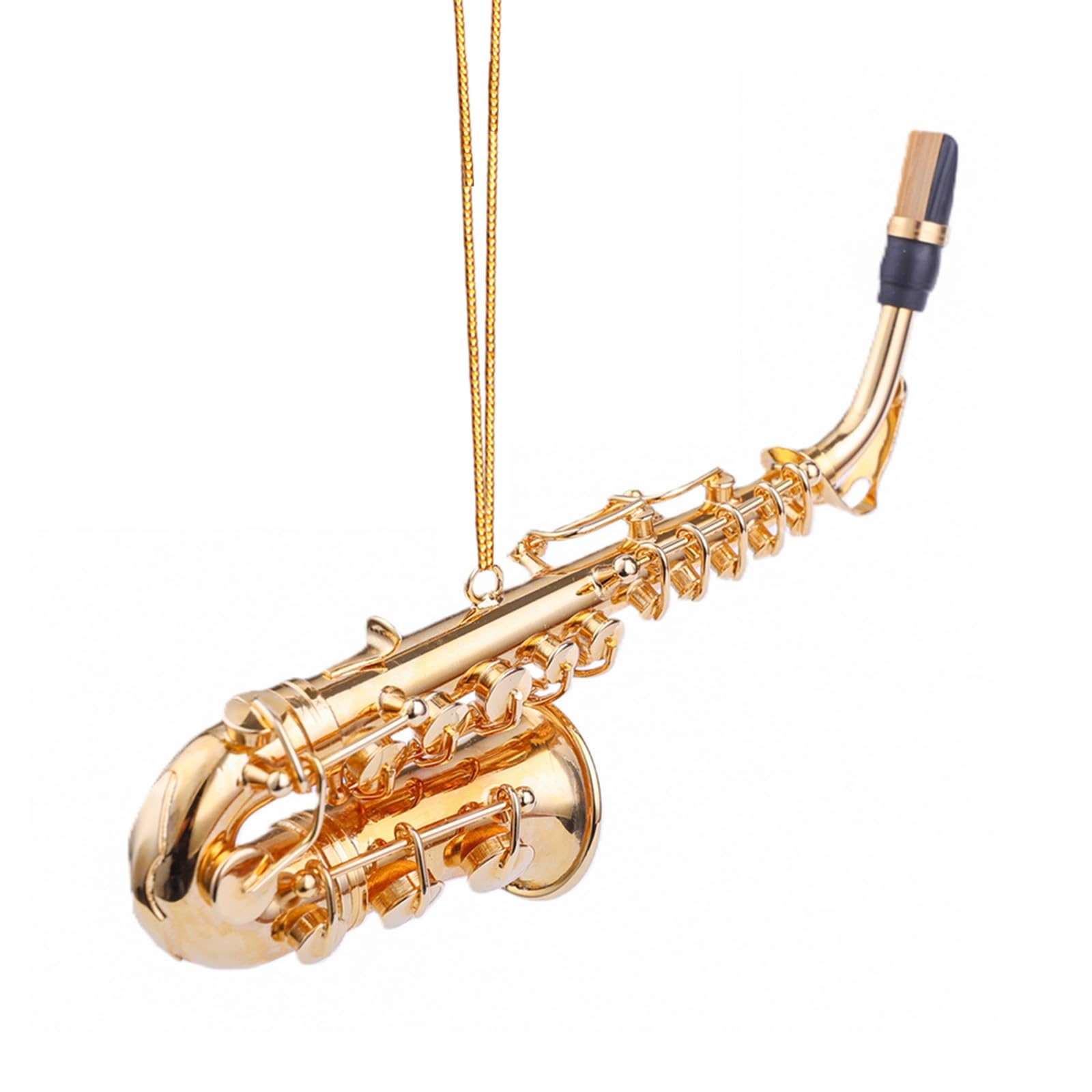 4.72" Brass String Miniature Saxophone Hanging Ornament Mini Musical Instrument Saxophone Replica Christmas Tree Display Ornament Home Decoration Model Birthday Gifts (4.72" Alto Saxophone)