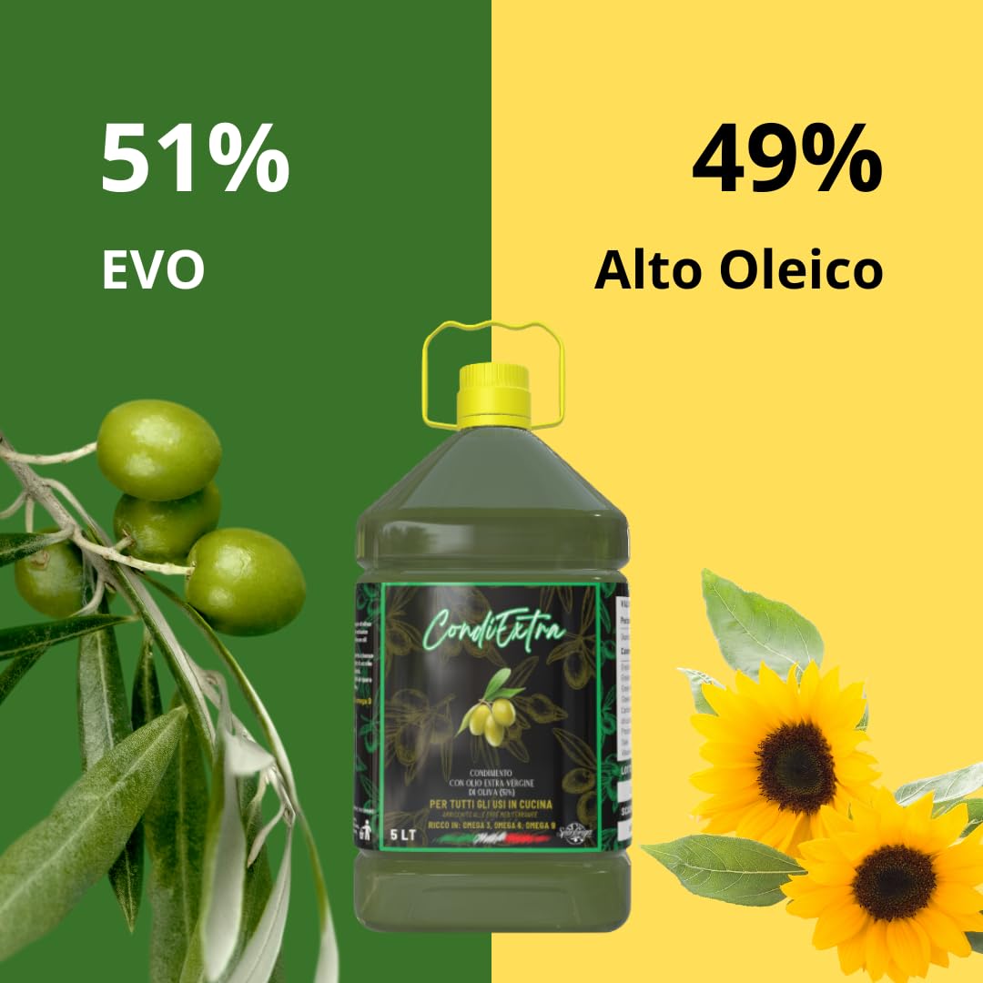 CondiExtra – Condimento all' Olio Extra Vergine di Oliva – 5 LT - Sperlonga - Gusto Delicato, Leggero – Ideale per Cucina, Frittura, Insalate, Ristorazione, Pizza