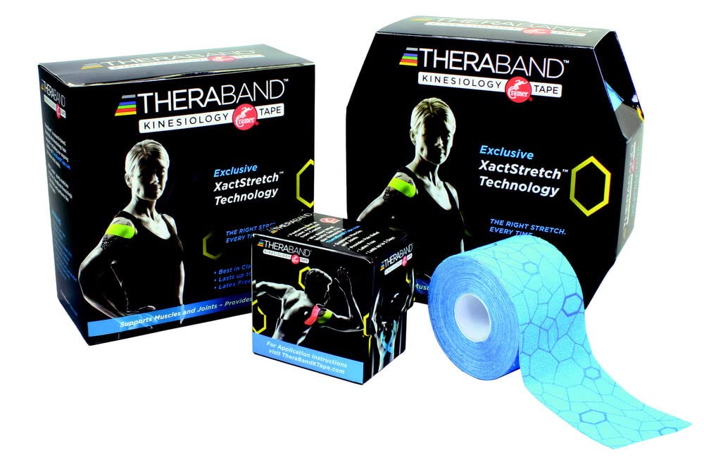 Theraband Taśma kinezjologiczna, wodoodporna taśma fizjologiczna do łagodzenia bólu, wsparcie mięśni i stawów, standardowa rolka, 5,1 cm x 31,5 m rolka do stóp, niebiesko-niebieska
