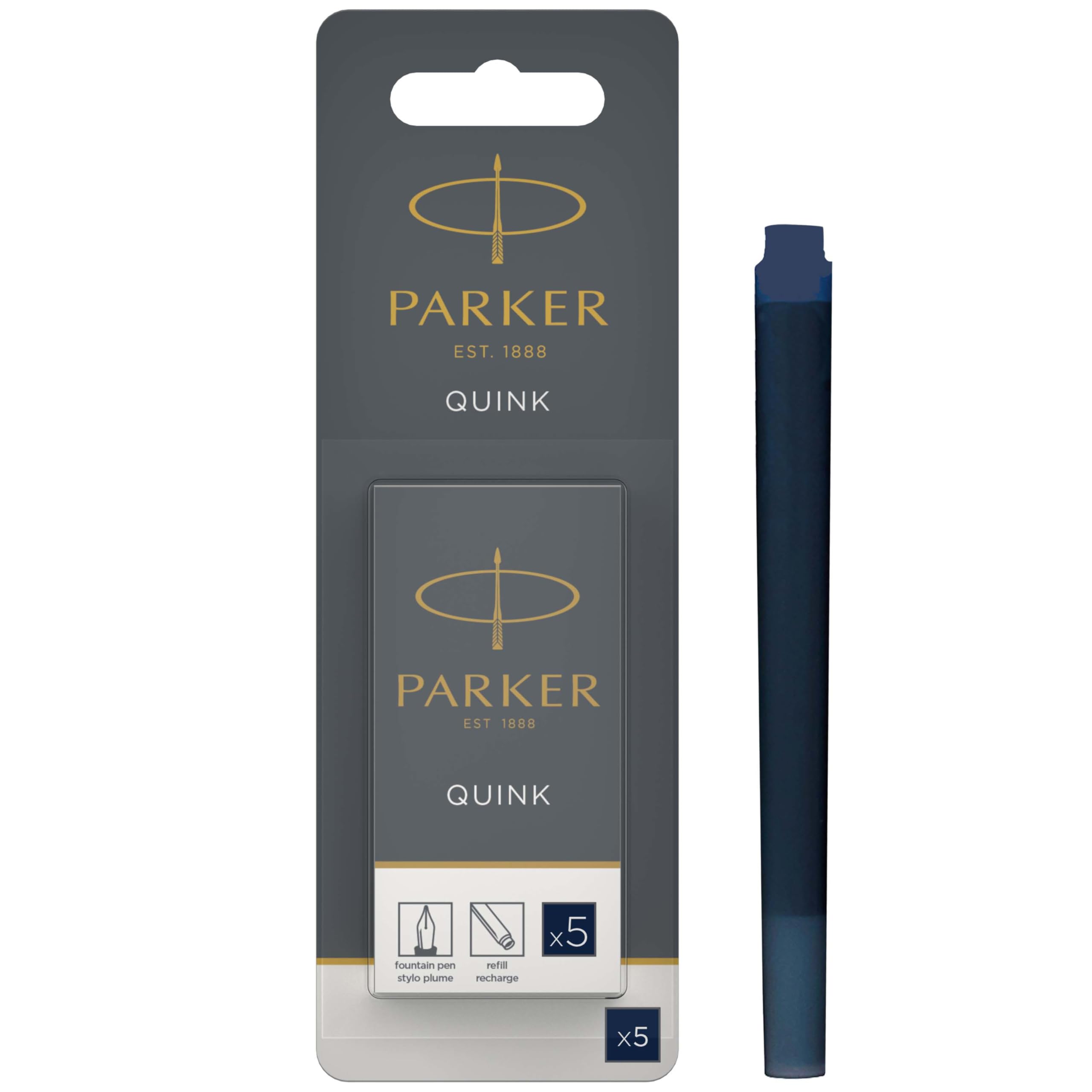 Parker Ink Cartridges for Fountain Pens Long - BLUE-BLACK Ink - Pack of 5