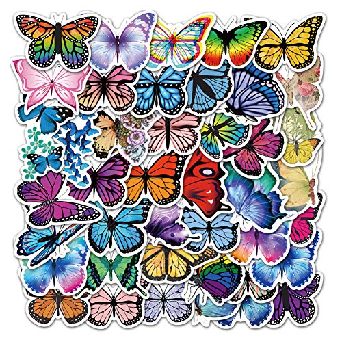 JOKOVIAN 50Pcs Butterfly Waterproof Vinyl Stickers for Water Bottle Laptop Hydro Flask Skateboard Luggage Trendy Decals Stickers for Teens Girls Boys Kids