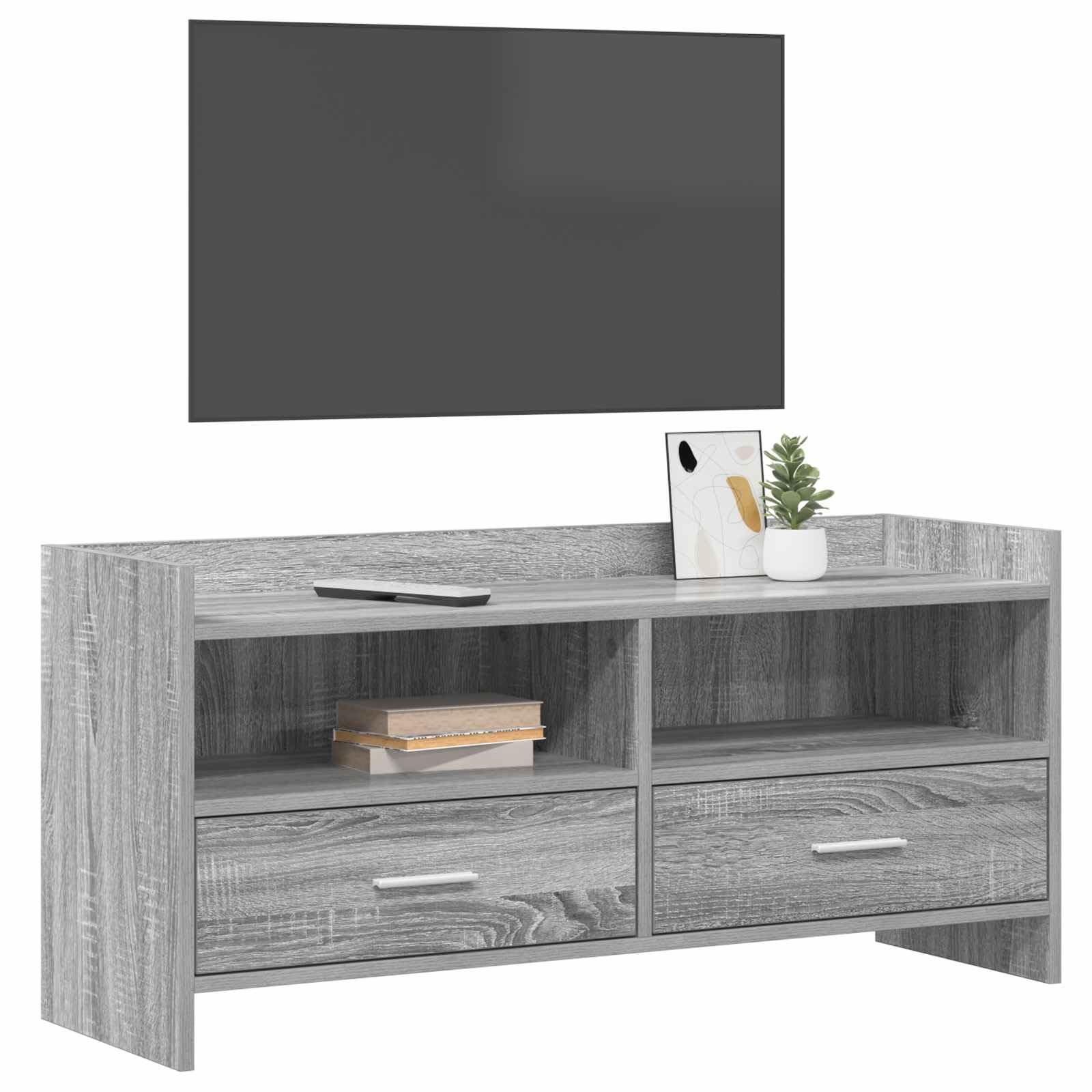 TV-Schrank 100x33x47 cm Grau Sonoma Holzwerkstoff | Metallgriffe, rechteckiges Design, mehrere Fächer, pflegeleicht mit feuchtem Tuch
