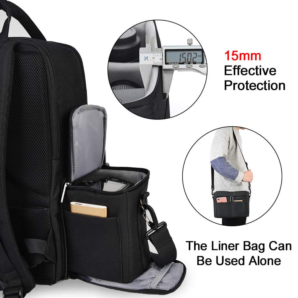 CADeN Camera Bag Laptop Backpack for Women and Men Waterproof Theft Proof Photography & Casual Travel Bag for DSLR Canon Nikon Sony Drone, Black